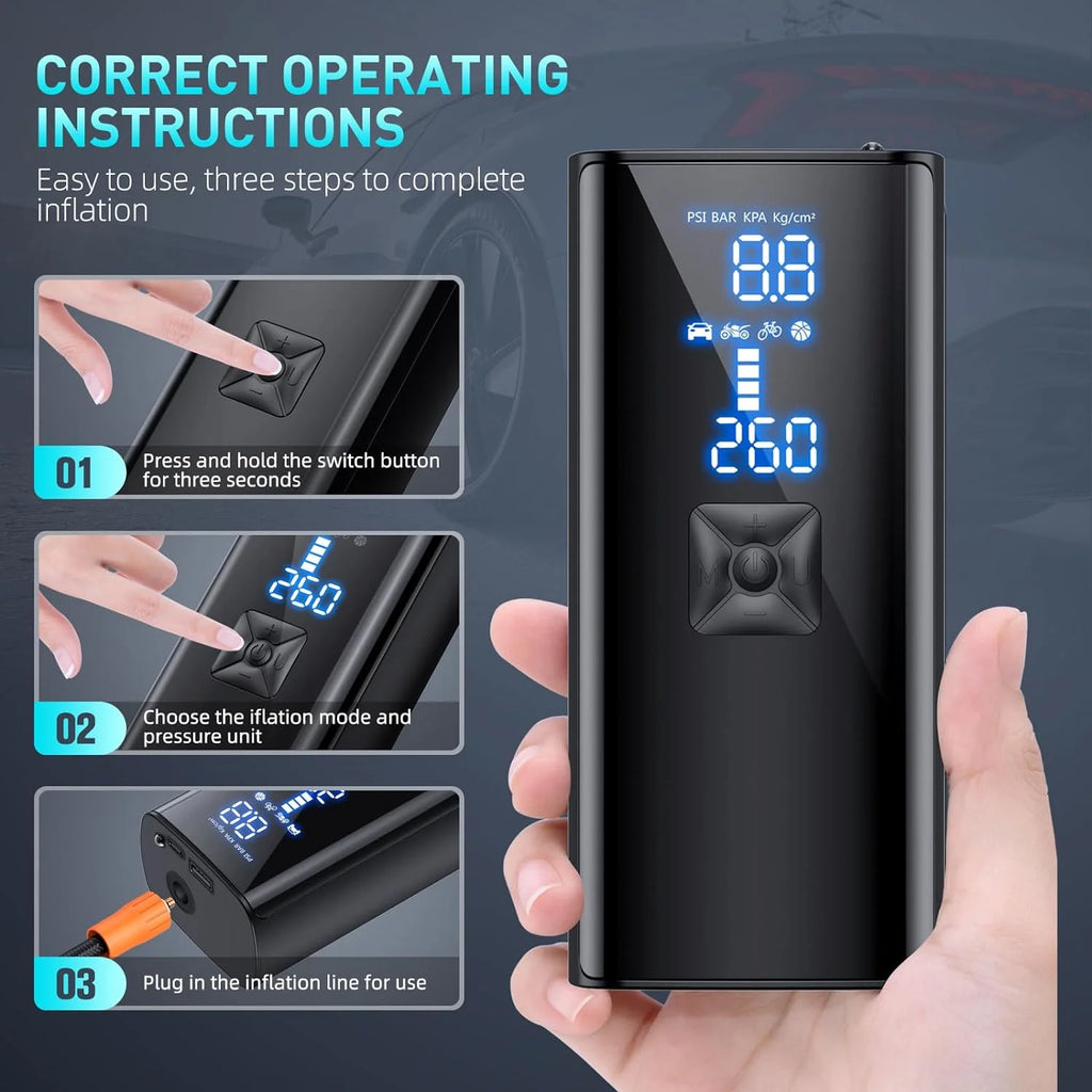 Tire Inflator 150PSI Portable Air Compressor,For Car Tires with 25000Mah Battery