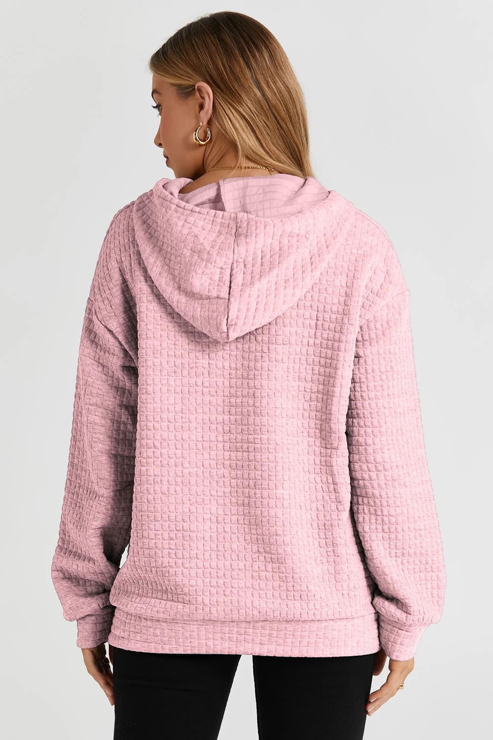 Hoodies for Women Fall Sweatshirts for Women Drawstring Long Sleeve Hoodies Pullover Knit Top with Pocket Pink M