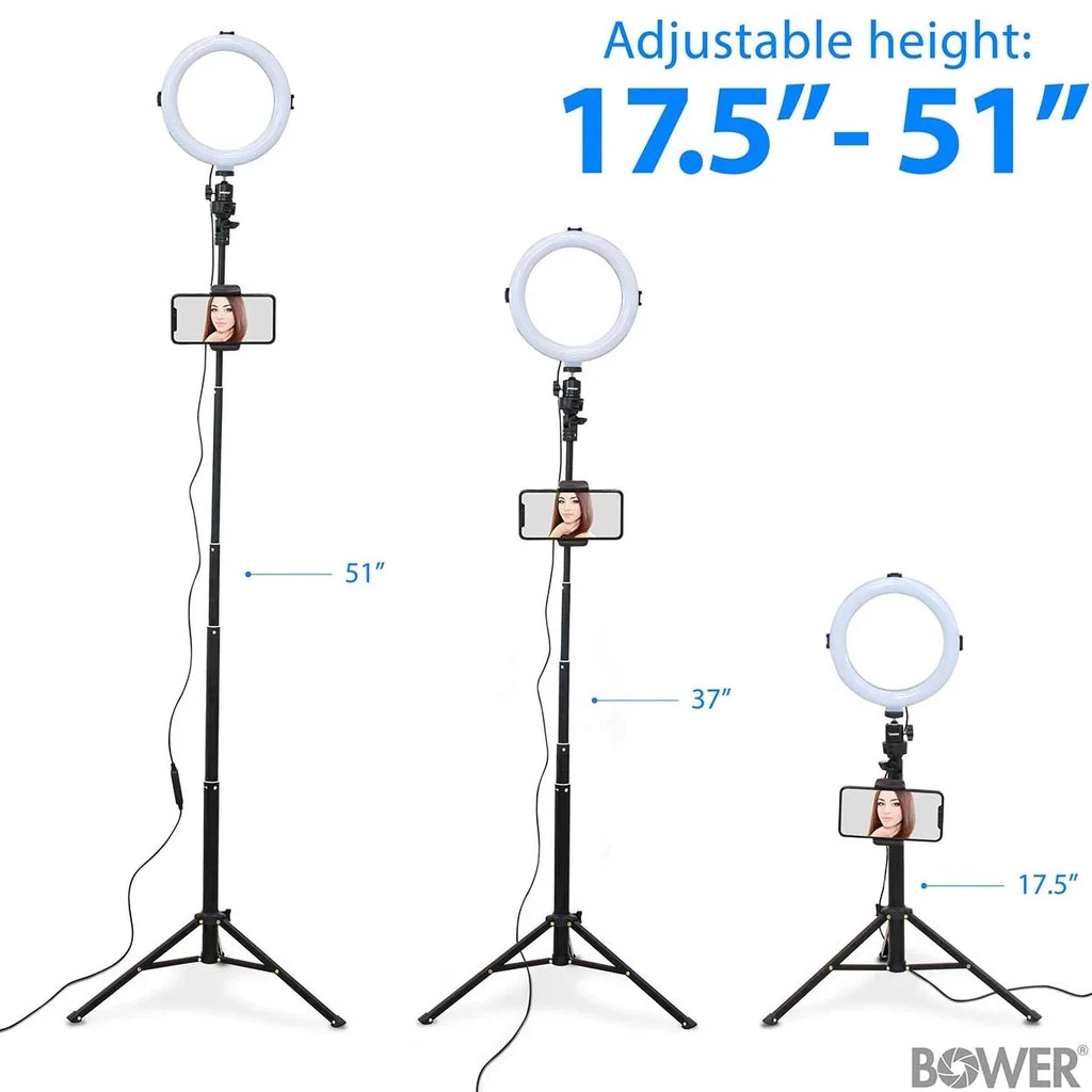 8” Selfie Ring Light Studio with Tripod Stand and Phone Holder – 8” LED Ring Light, 51” Extendable Tripod, 360º Tripod Ball Head, 3 White Modes, 10 Bright Levels, Wireless Remote