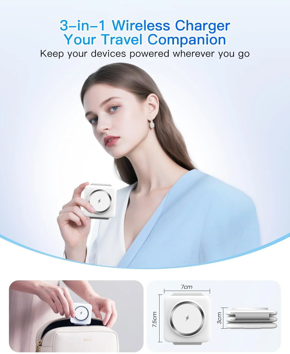 Magnetic Wireless Charger Compatible for Iphone: Fodable 3 in 1 Charging Station for Apple Multiple Devices - Travel Charging Pad Dock Compatible for Iphone 15 14 13 12 Pro Max plus & Airpod